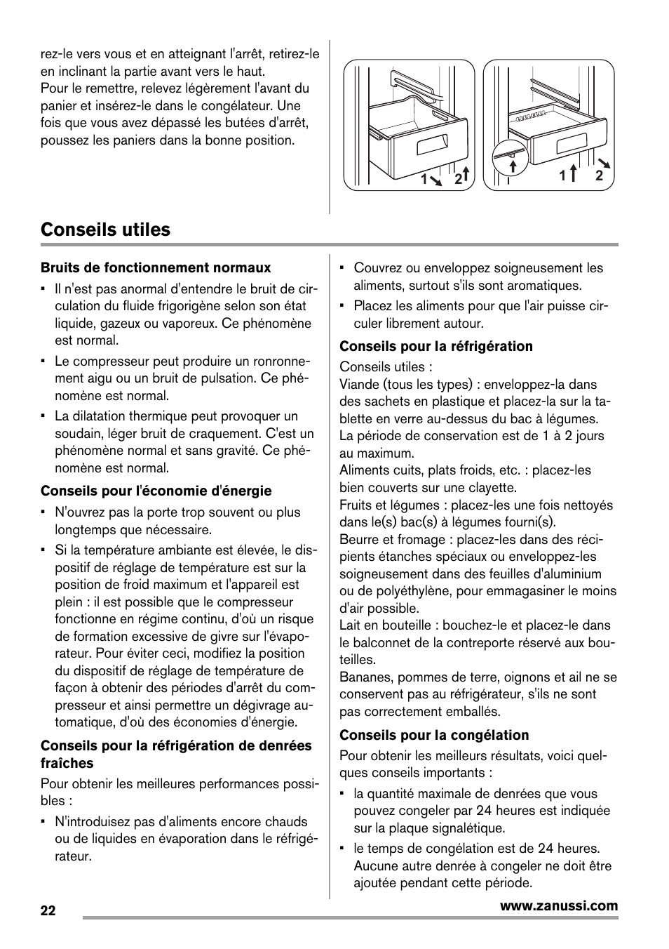 Conseils utiles | Zanussi ZRB934FX2 User Manual | Page 22 / 60