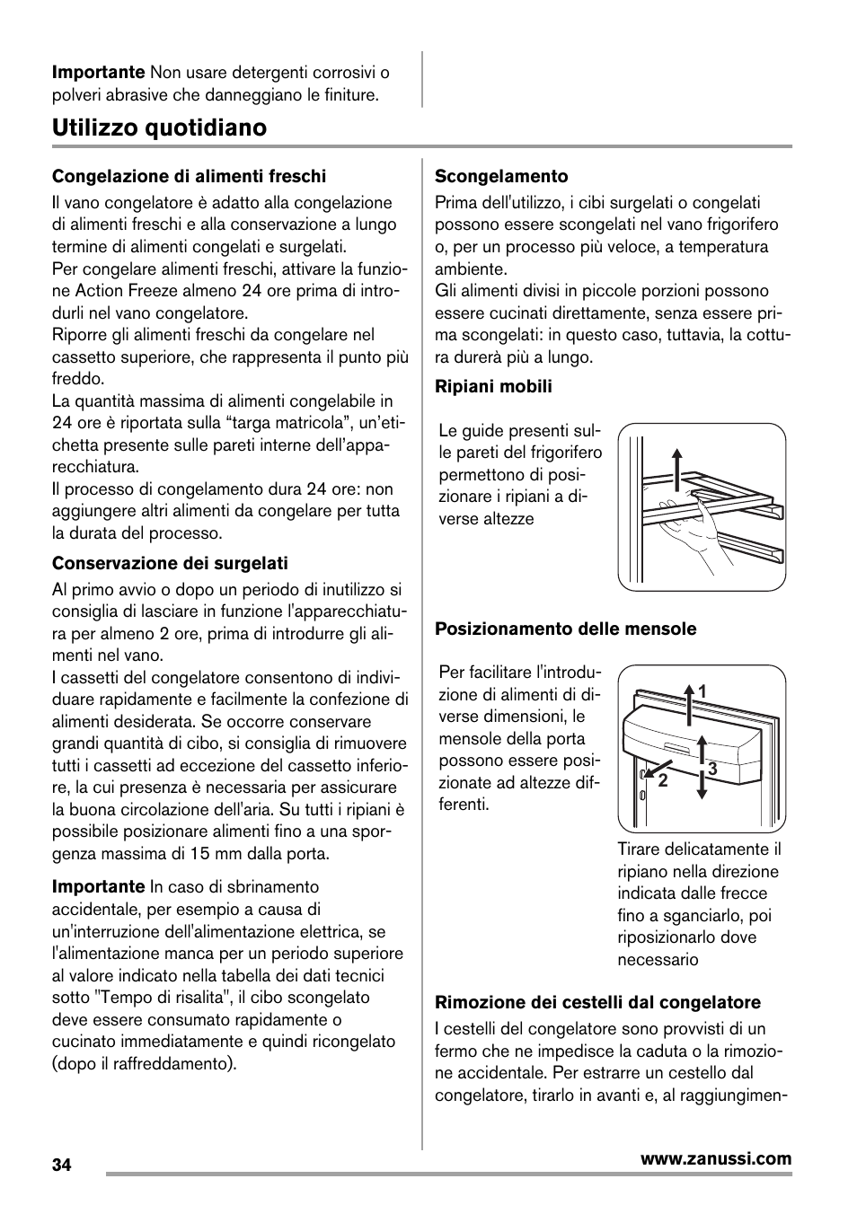 Utilizzo quotidiano | Zanussi ZRB934FX2 User Manual | Page 34 / 60