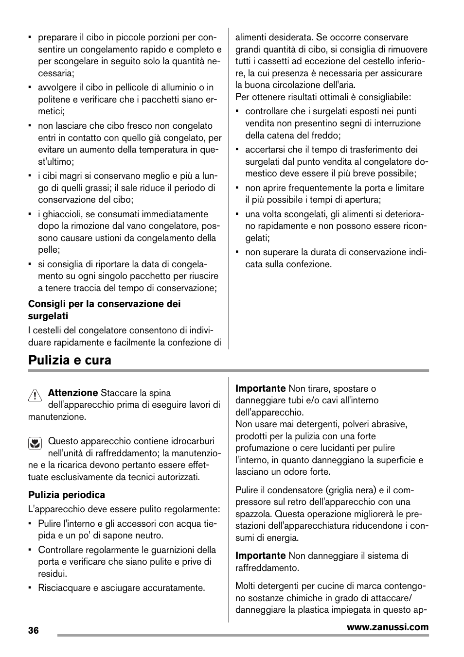 Pulizia e cura | Zanussi ZRB934FX2 User Manual | Page 36 / 60