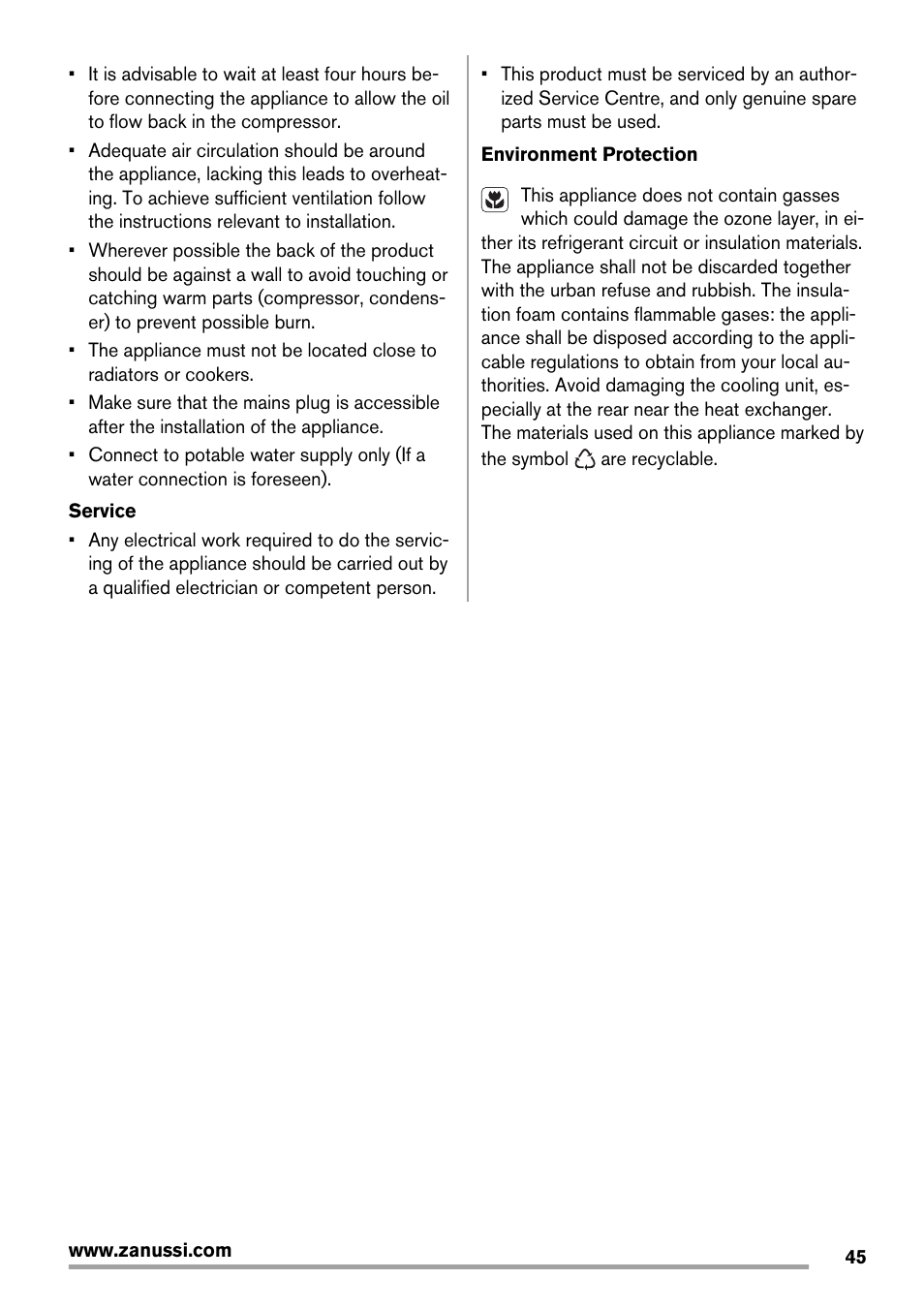 Zanussi ZRB934FX2 User Manual | Page 45 / 60