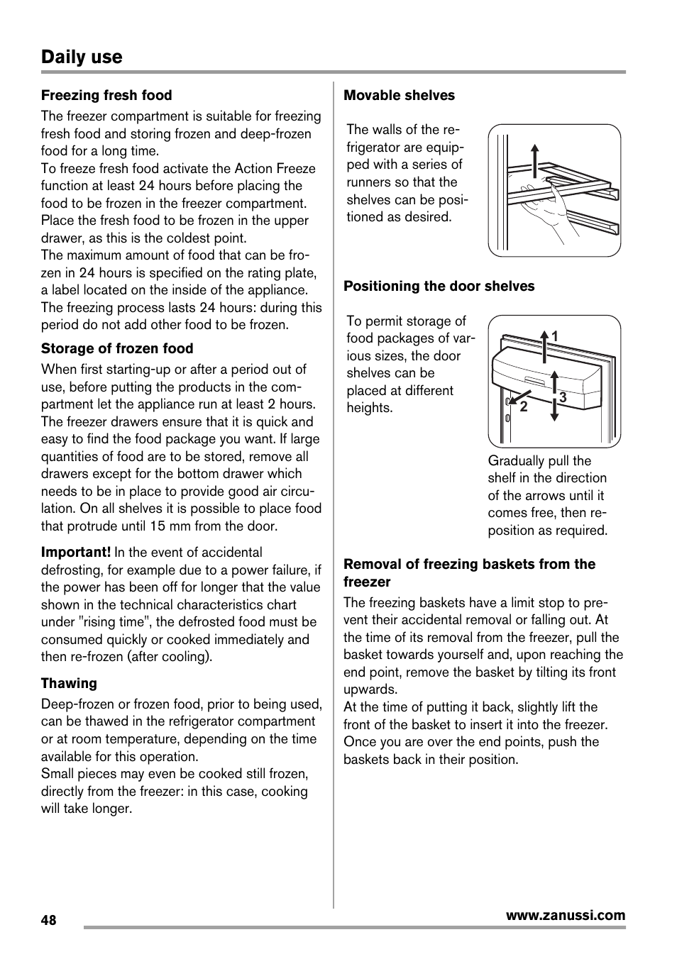 Daily use | Zanussi ZRB934FX2 User Manual | Page 48 / 60