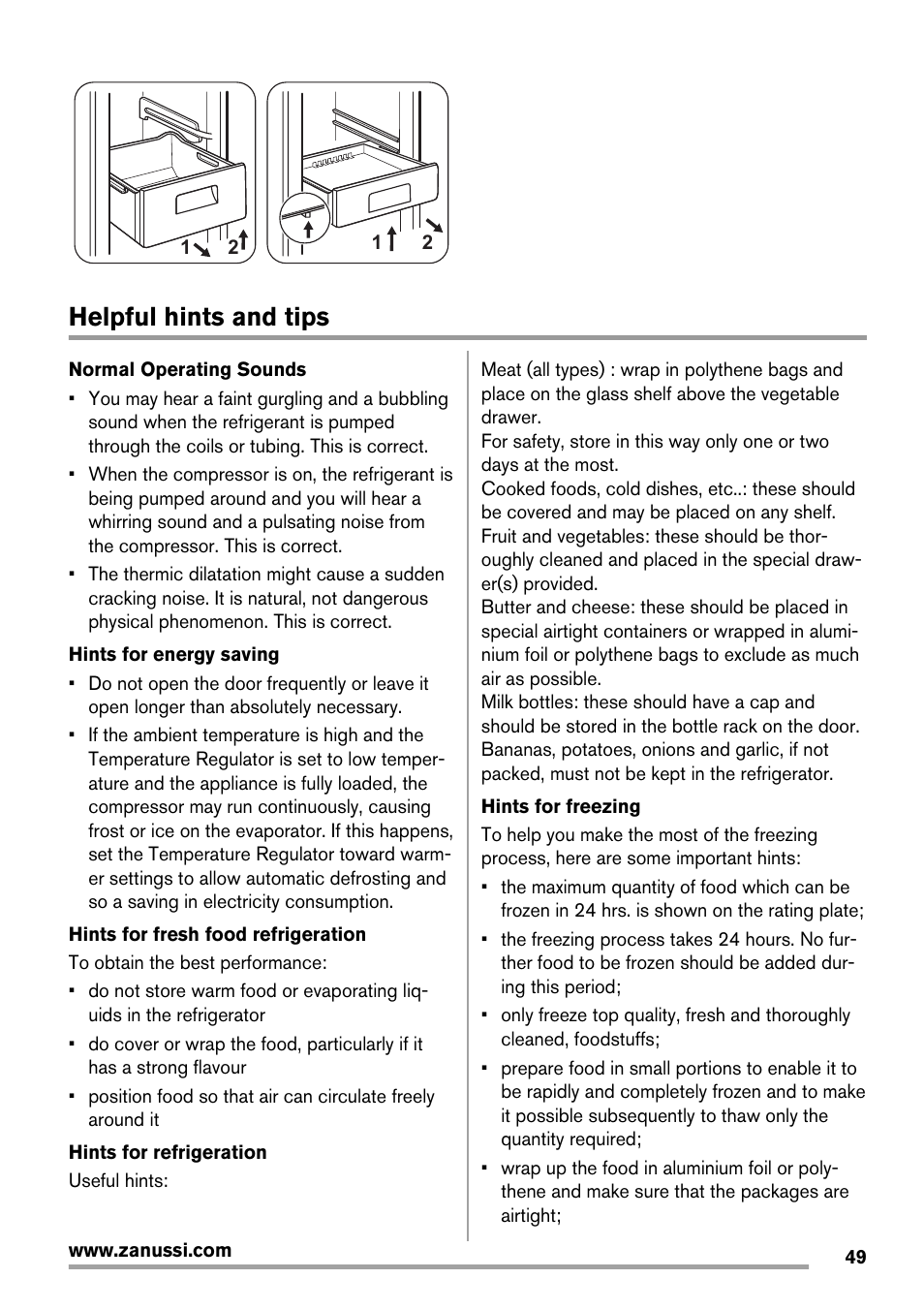 Helpful hints and tips | Zanussi ZRB934FX2 User Manual | Page 49 / 60