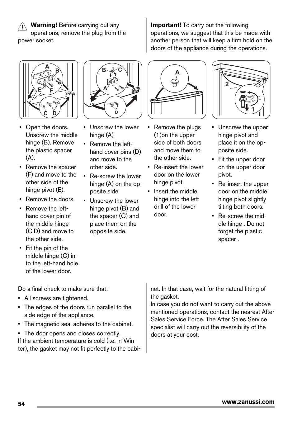 Zanussi ZRB934FX2 User Manual | Page 54 / 60