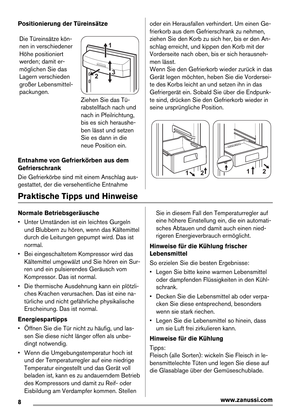 Praktische tipps und hinweise | Zanussi ZRB934FX2 User Manual | Page 8 / 60