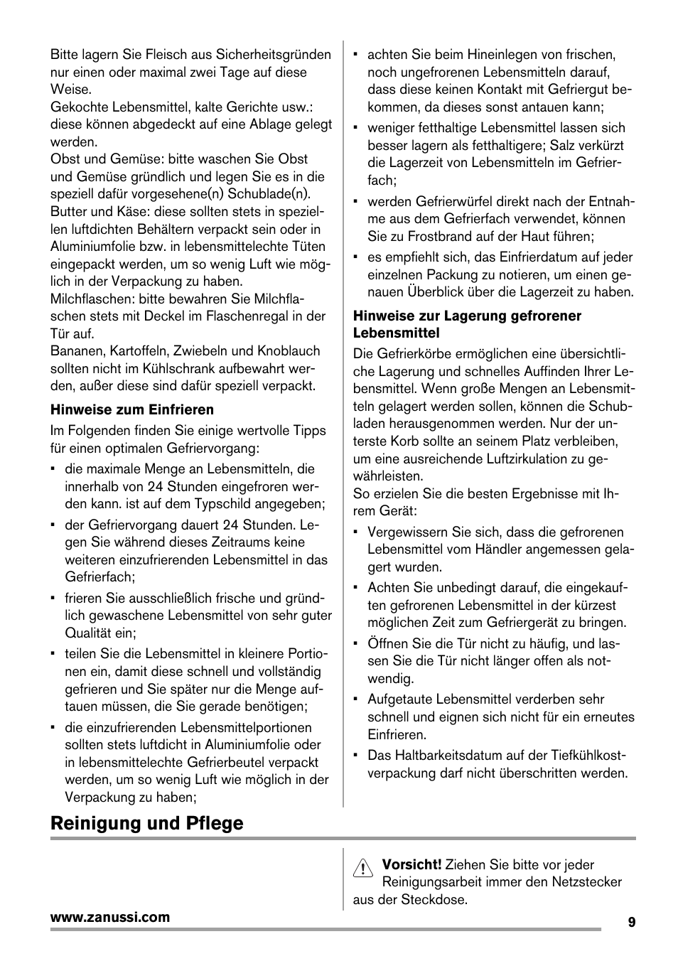 Reinigung und pflege | Zanussi ZRB934FX2 User Manual | Page 9 / 60