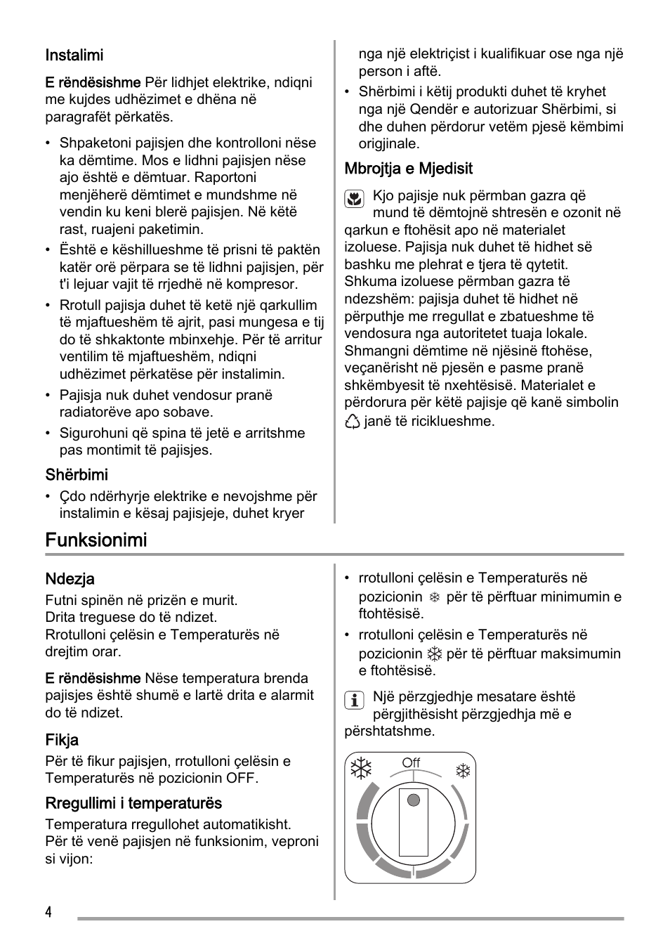 Funksionimi | Zanussi ZFC623WAP User Manual | Page 4 / 112