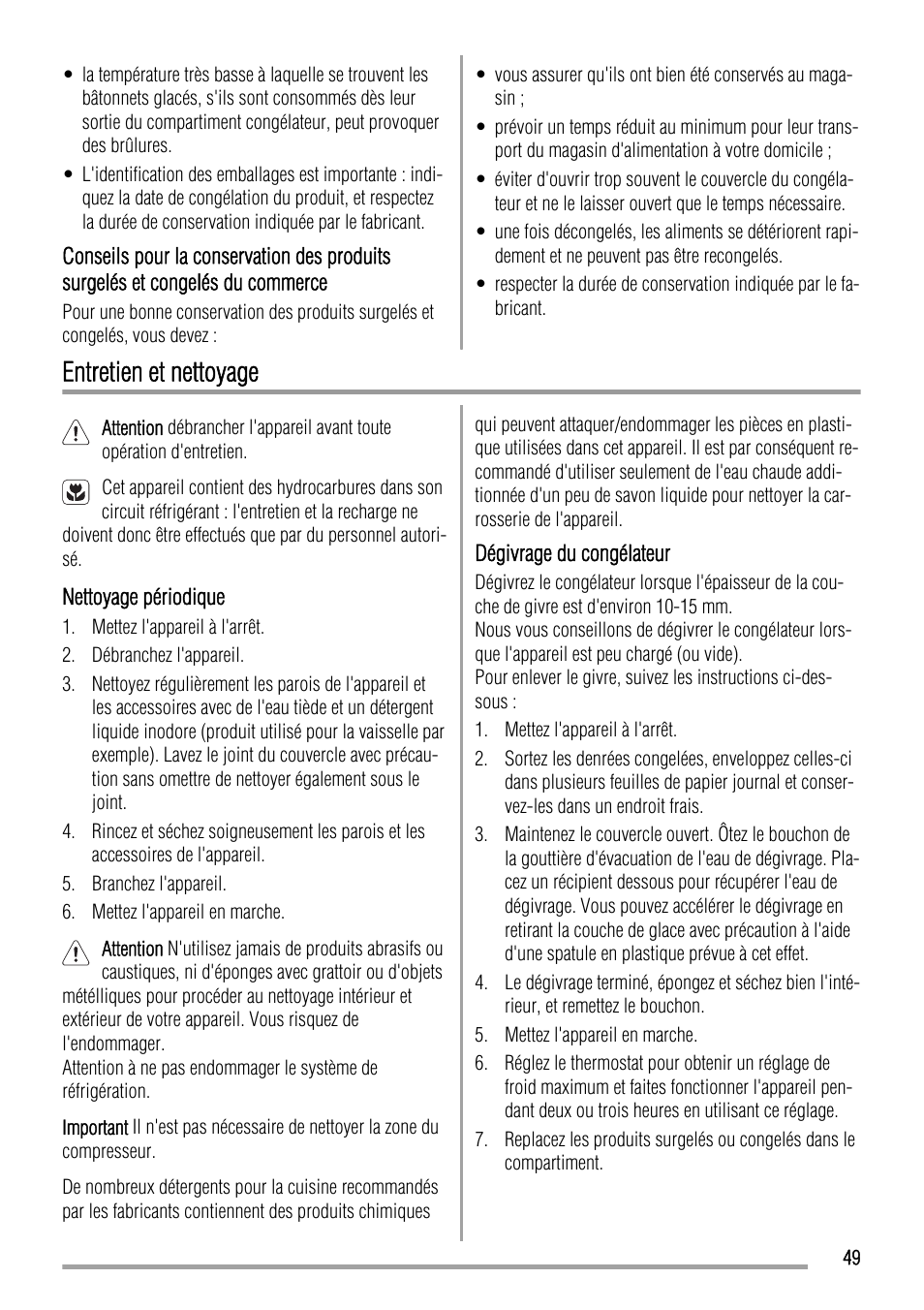 Entretien et nettoyage | Zanussi ZFC623WAP User Manual | Page 49 / 112