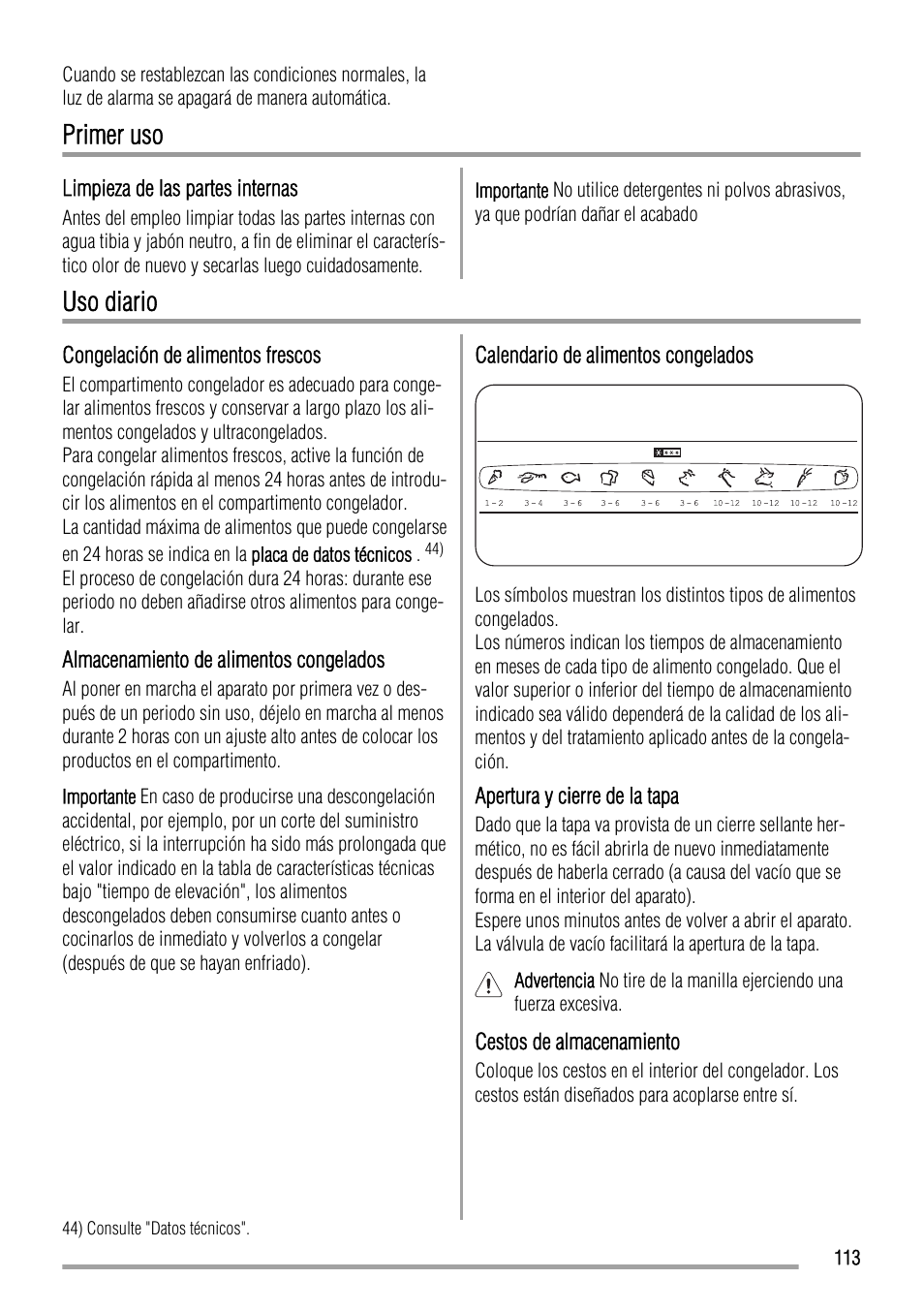 Primer uso, Uso diario | Zanussi ZFC627WAP User Manual | Page 113 / 120