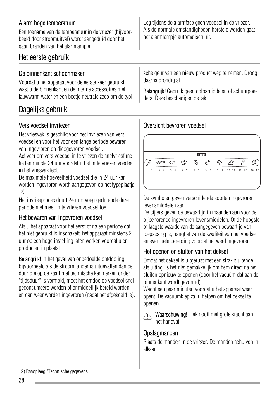 Het eerste gebruik, Dagelijks gebruik | Zanussi ZFC627WAP User Manual | Page 28 / 120