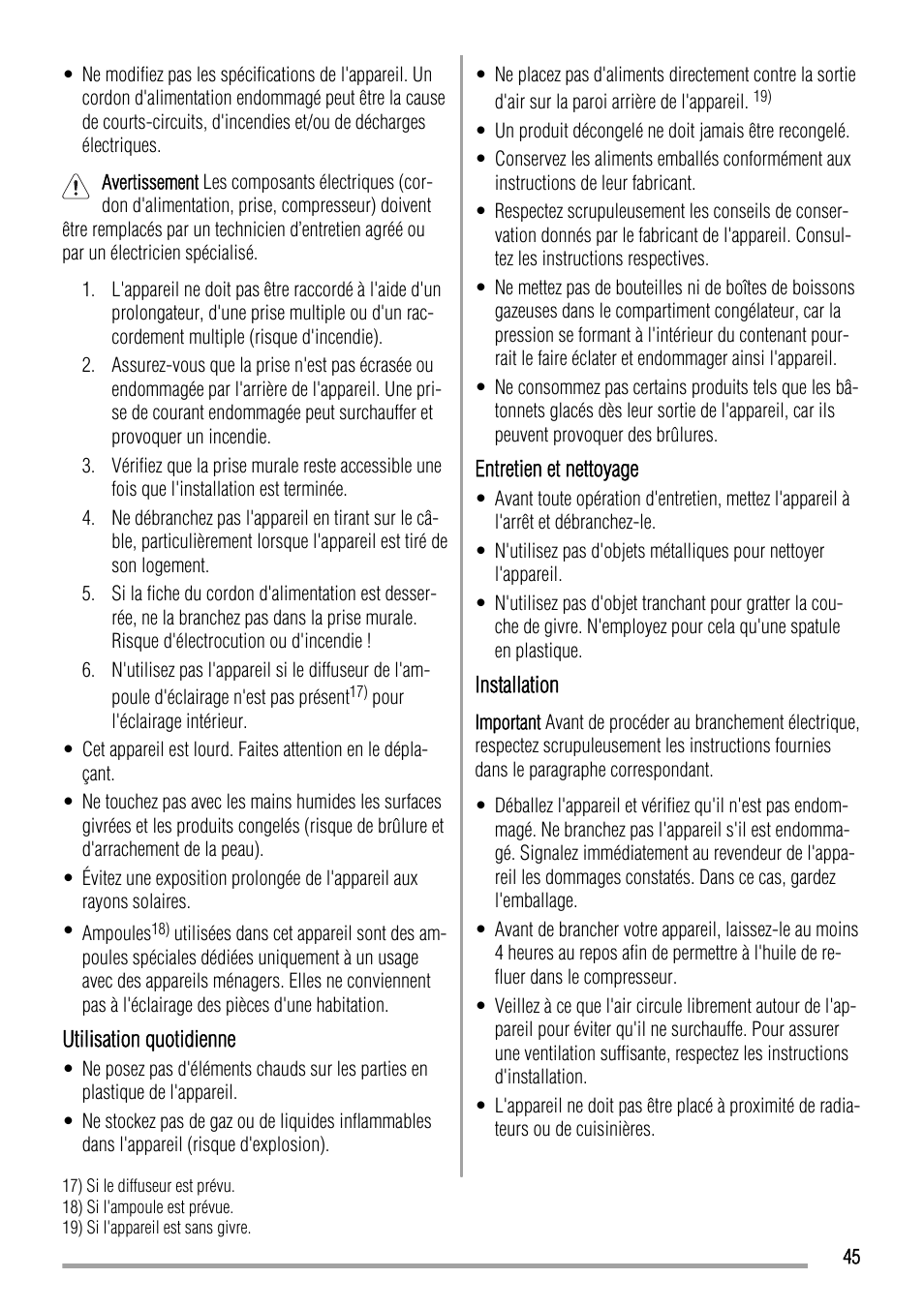 Zanussi ZFC627WAP User Manual | Page 45 / 120