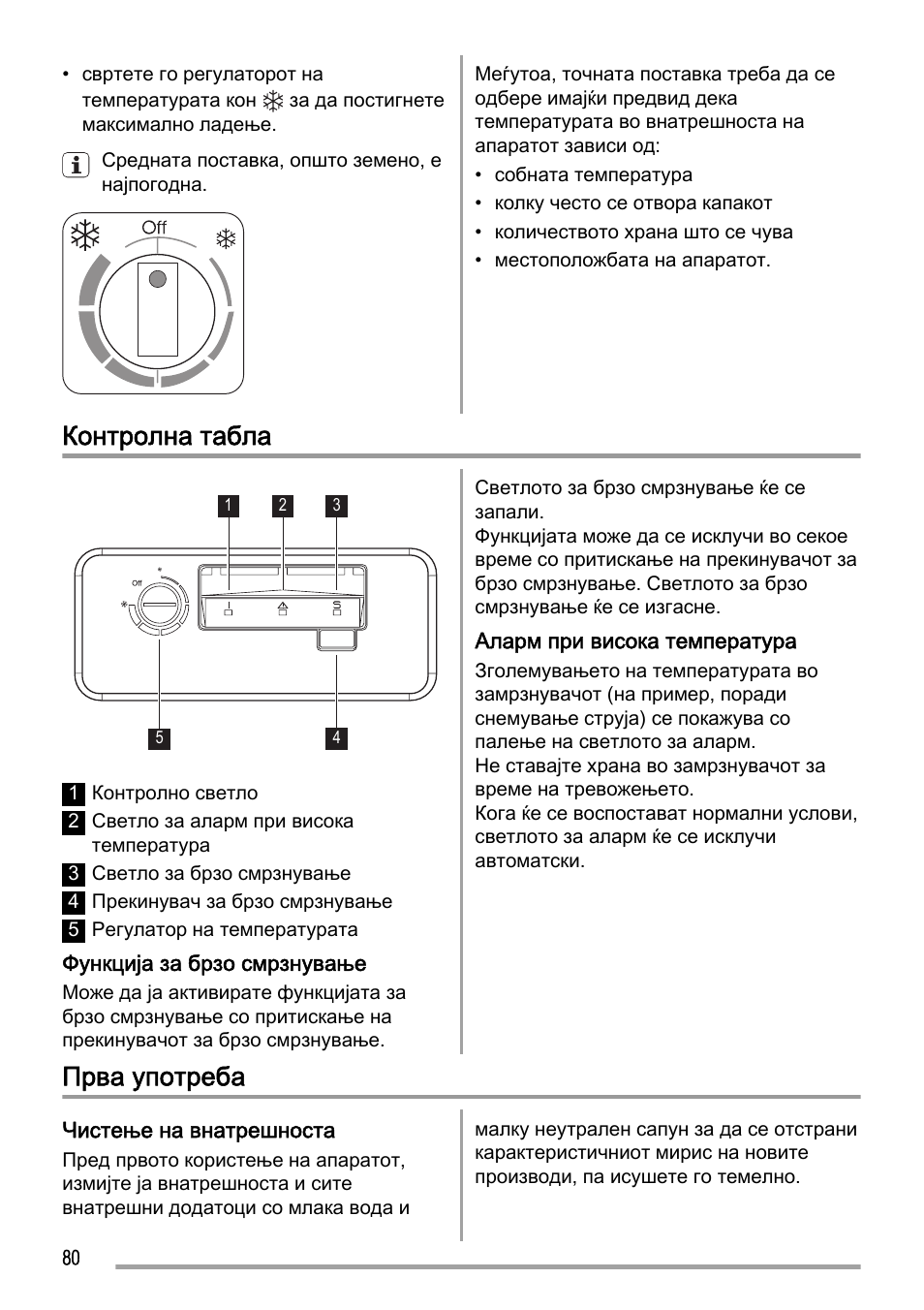 Контролна табла, Прва употреба | Zanussi ZFC627WAP User Manual | Page 80 / 120