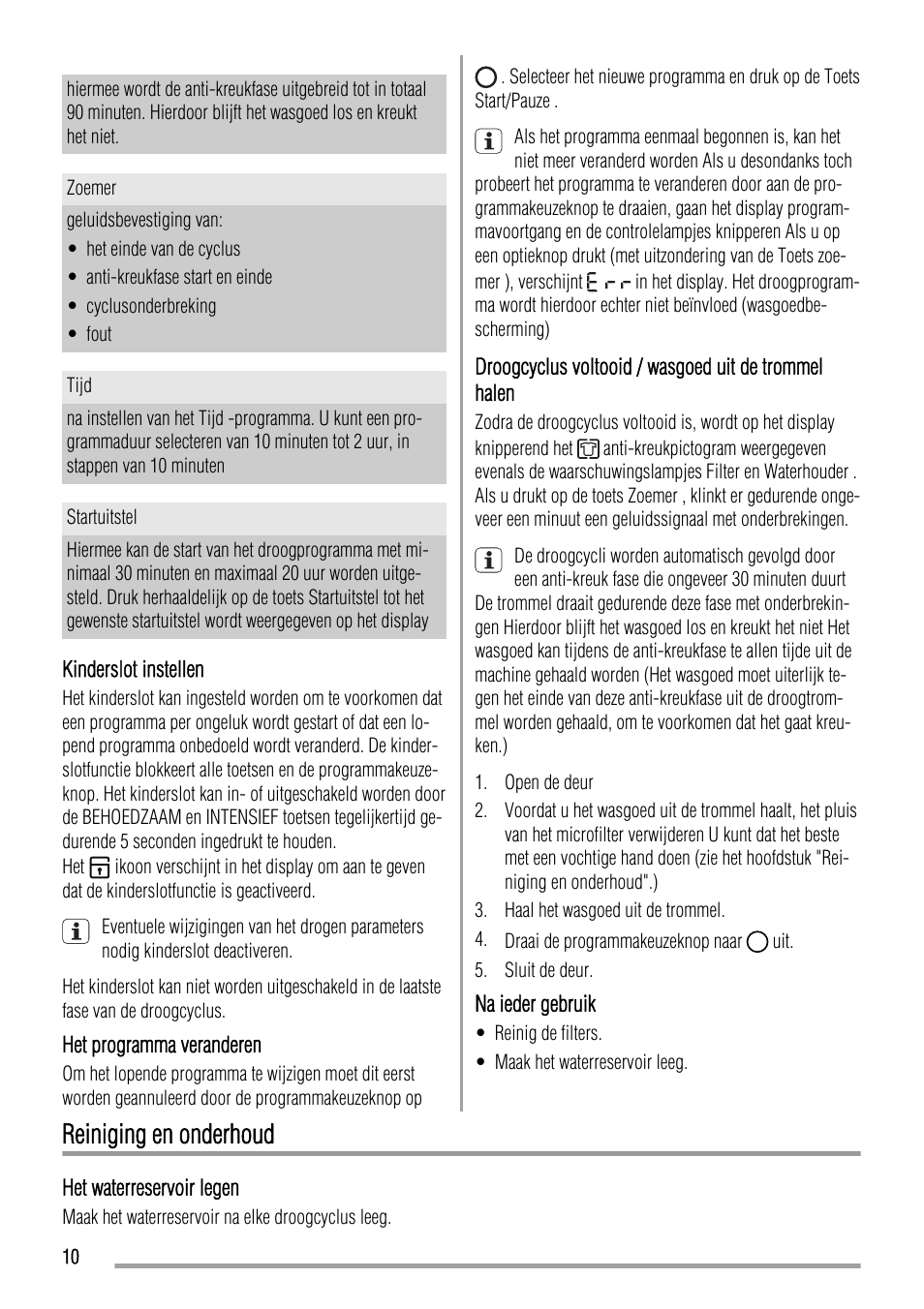 Reiniging en onderhoud | Zanussi ZTH485 User Manual | Page 10 / 56