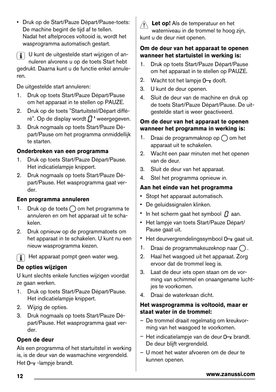 Zanussi ZWG7120K User Manual | Page 12 / 72