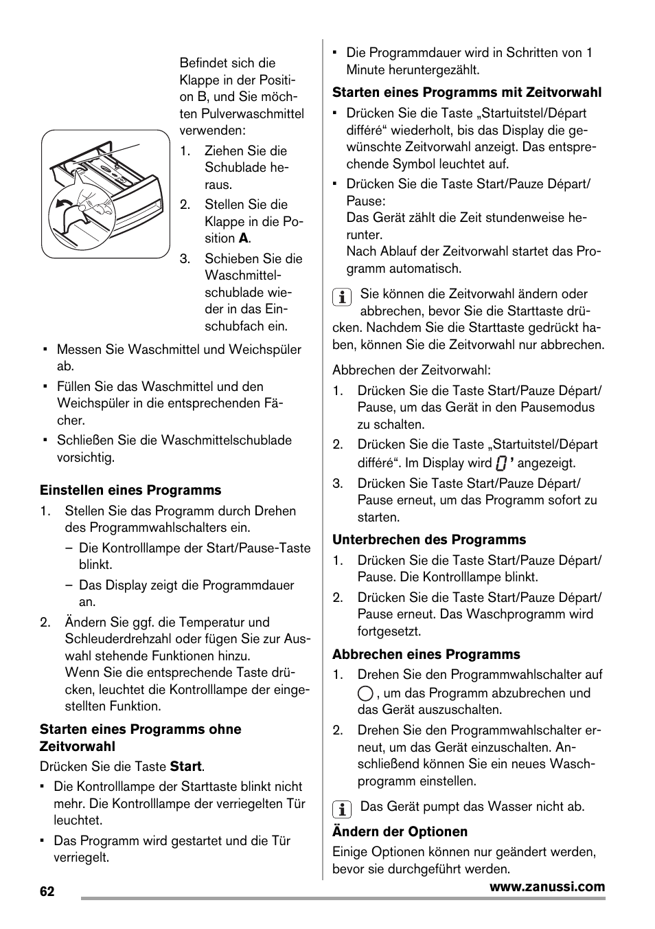 Zanussi ZWG7120K User Manual | Page 62 / 72