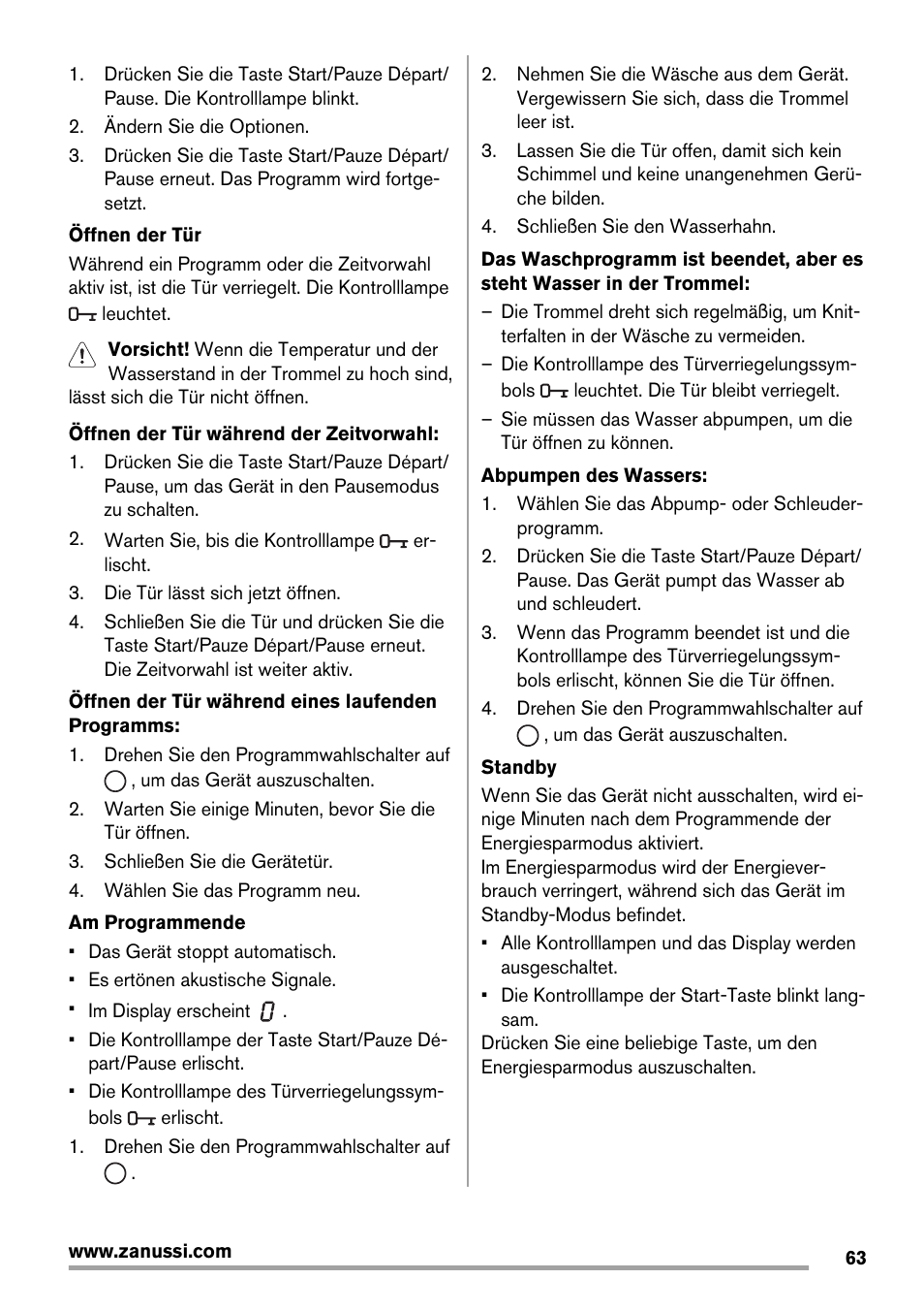 Zanussi ZWG7120K User Manual | Page 63 / 72