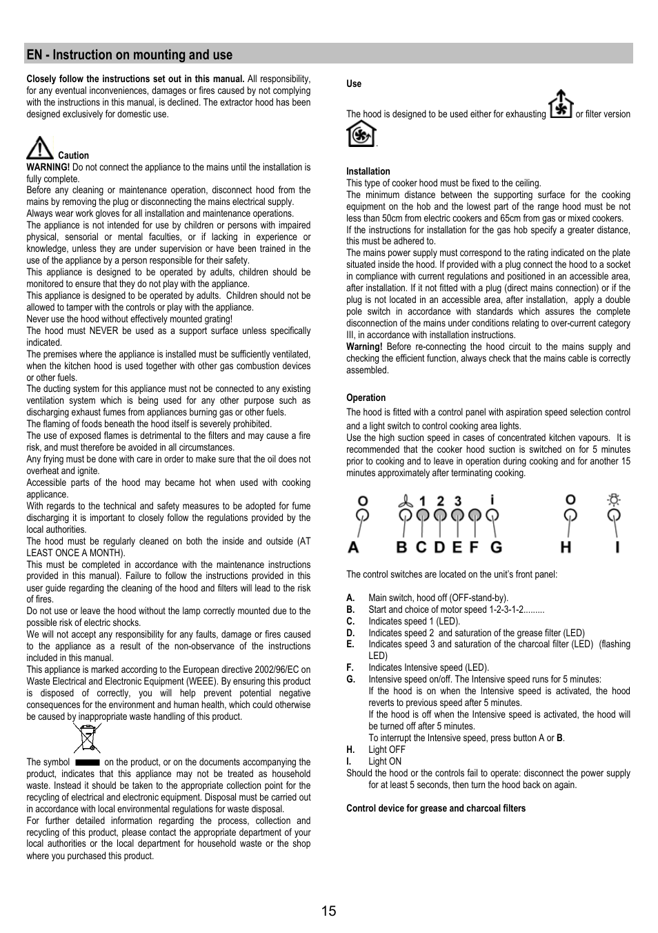 En - instruction on mounting and use | AEG DI8610-M User Manual | Page 15 / 76