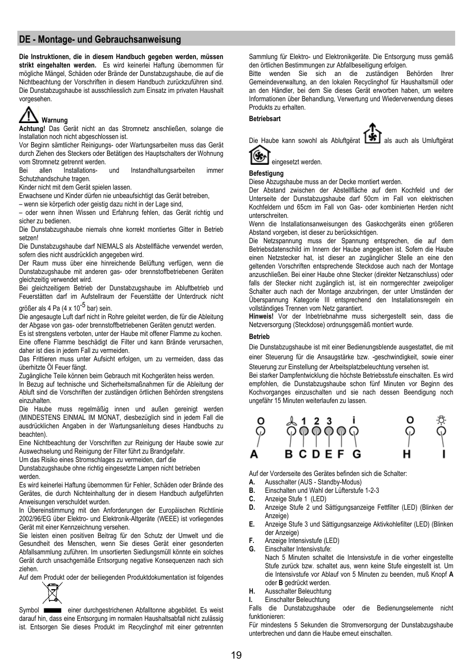 De - montage- und gebrauchsanweisung | AEG DI8610-M User Manual | Page 19 / 76