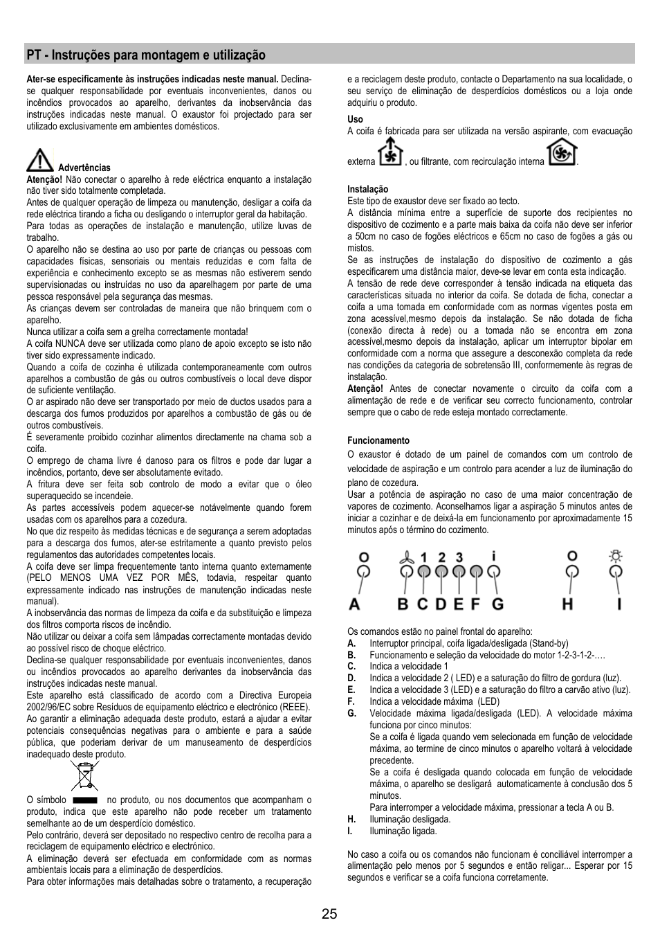 Pt - instruções para montagem e utilização | AEG DI8610-M User Manual | Page 25 / 76