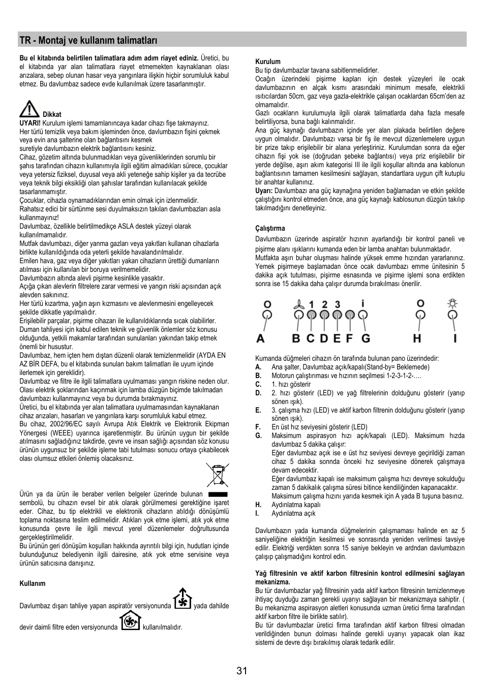 Tr - montaj ve kullanım talimatları | AEG DI8610-M User Manual | Page 31 / 76