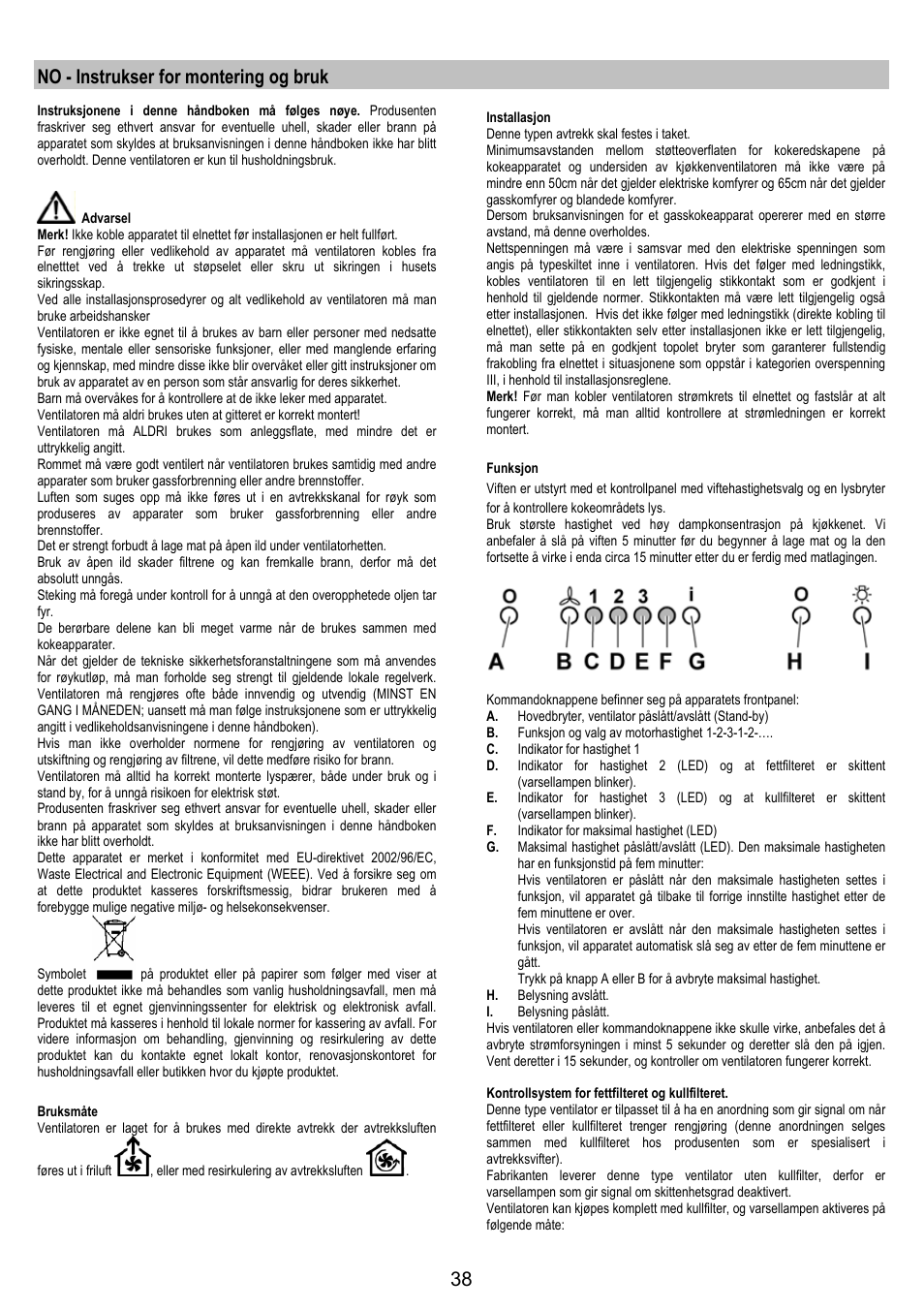 No - instrukser for montering og bruk | AEG DI8610-M User Manual | Page 38 / 76