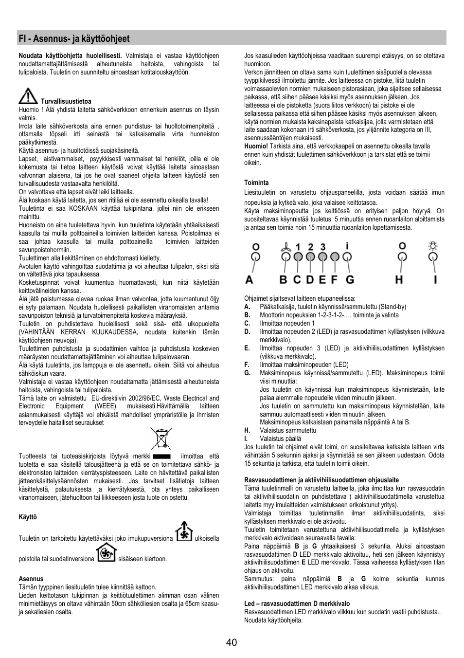 Fi - asennus- ja käyttöohjeet | AEG DI8610-M User Manual | Page 40 / 76