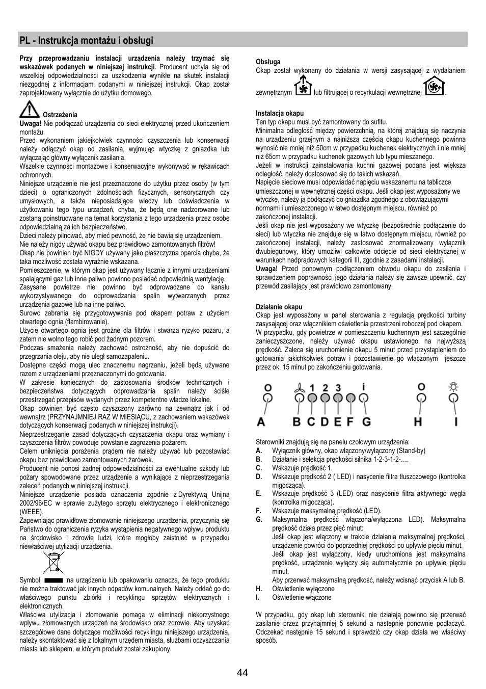 Pl - instrukcja montażu i obsługi | AEG DI8610-M User Manual | Page 44 / 76