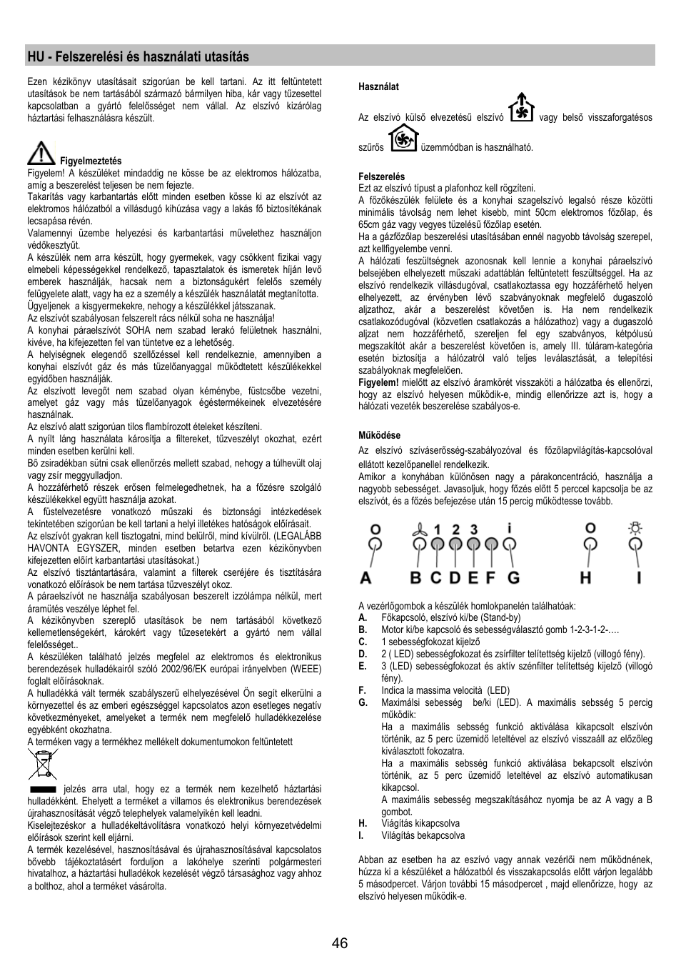 Hu - felszerelési és használati utasítás | AEG DI8610-M User Manual | Page 46 / 76