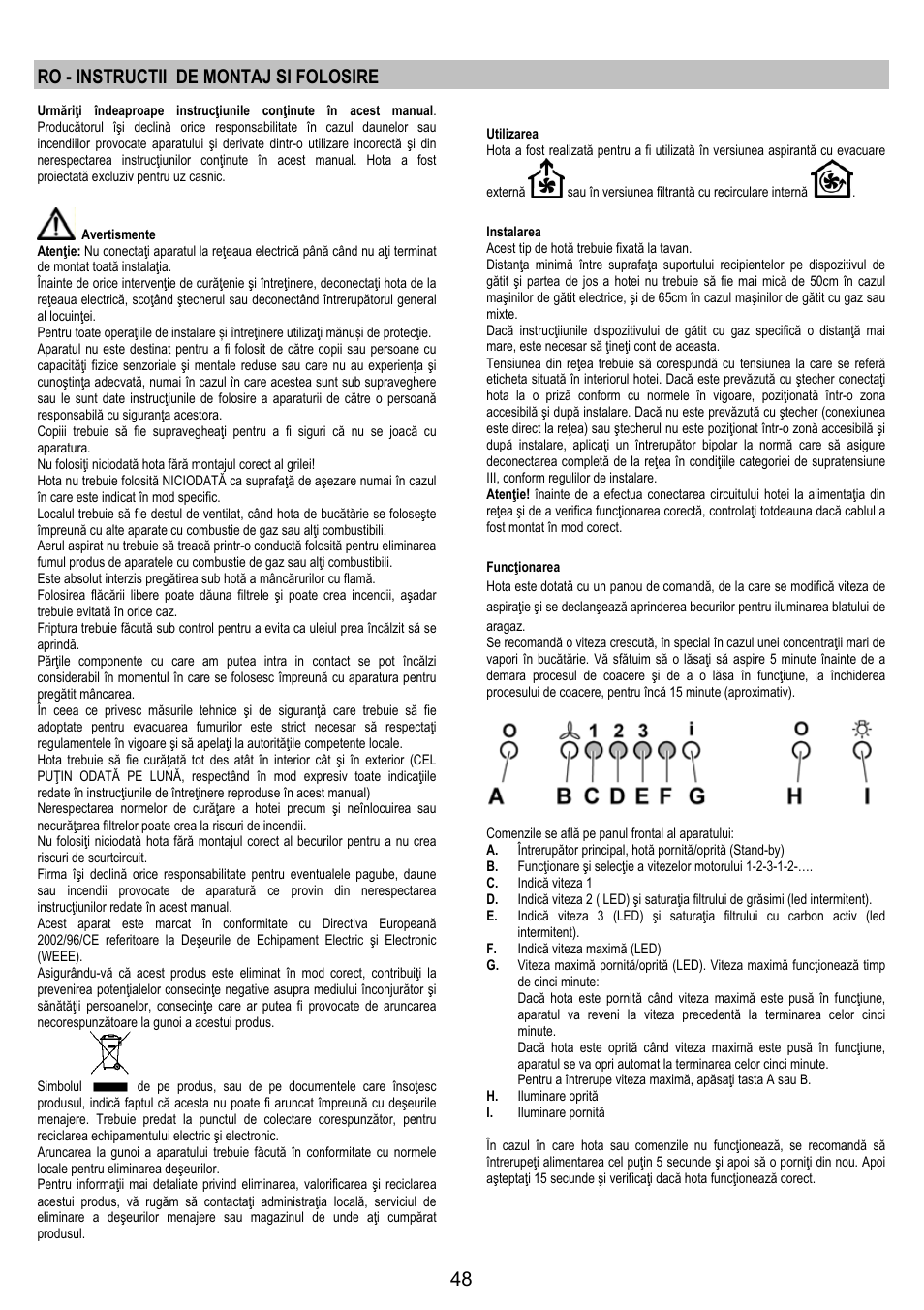Ro - instructii de montaj si folosire | AEG DI8610-M User Manual | Page 48 / 76