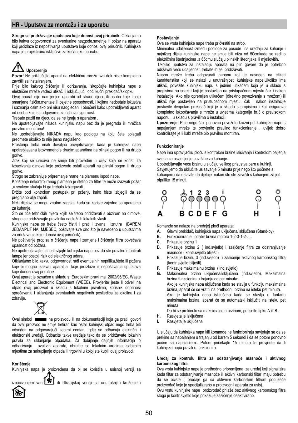 Hr - uputstva za montažu i za uporabu | AEG DI8610-M User Manual | Page 50 / 76