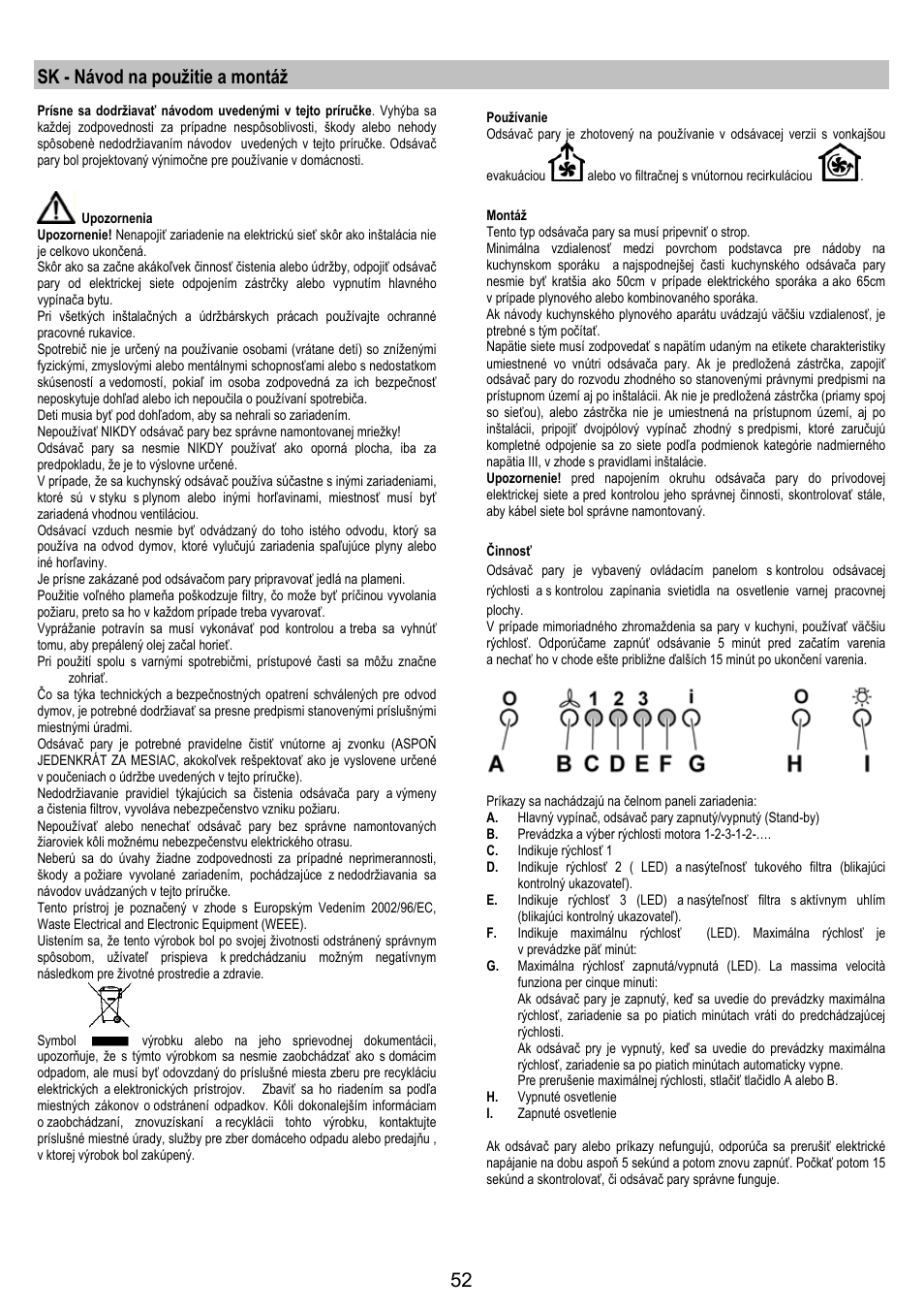Sk - návod na použitie a montáž | AEG DI8610-M User Manual | Page 52 / 76