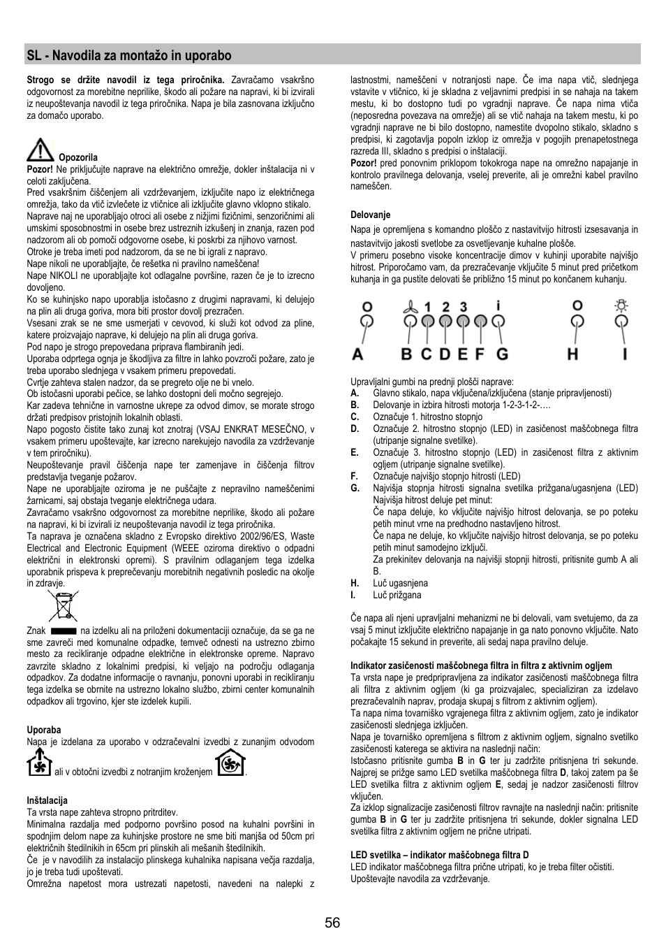 Sl - navodila za montažo in uporabo | AEG DI8610-M User Manual | Page 56 / 76