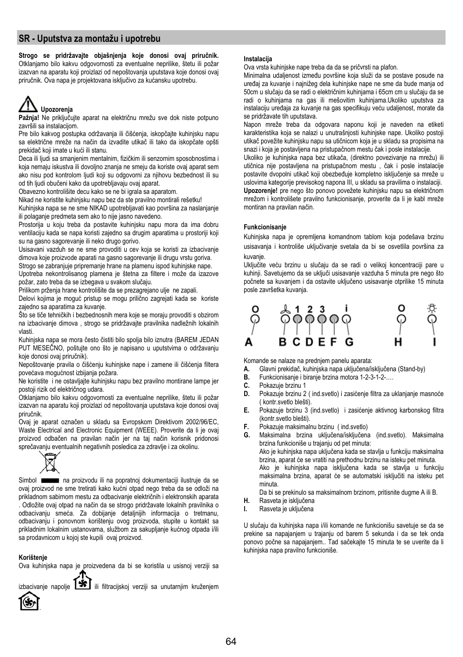 Sr - uputstva za montažu i upotrebu | AEG DI8610-M User Manual | Page 64 / 76