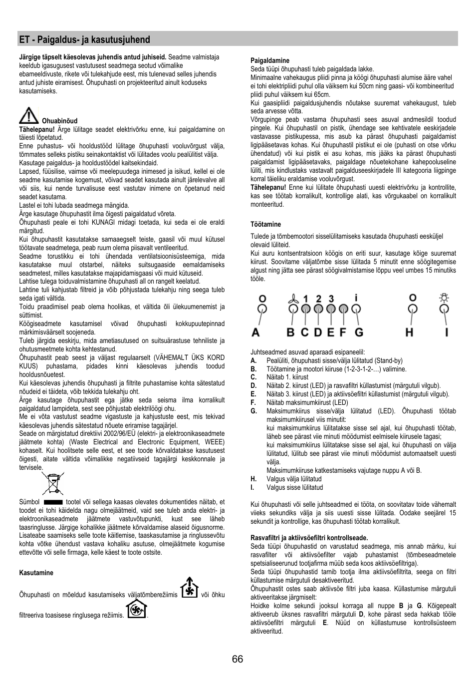 Et - paigaldus- ja kasutusjuhend | AEG DI8610-M User Manual | Page 66 / 76