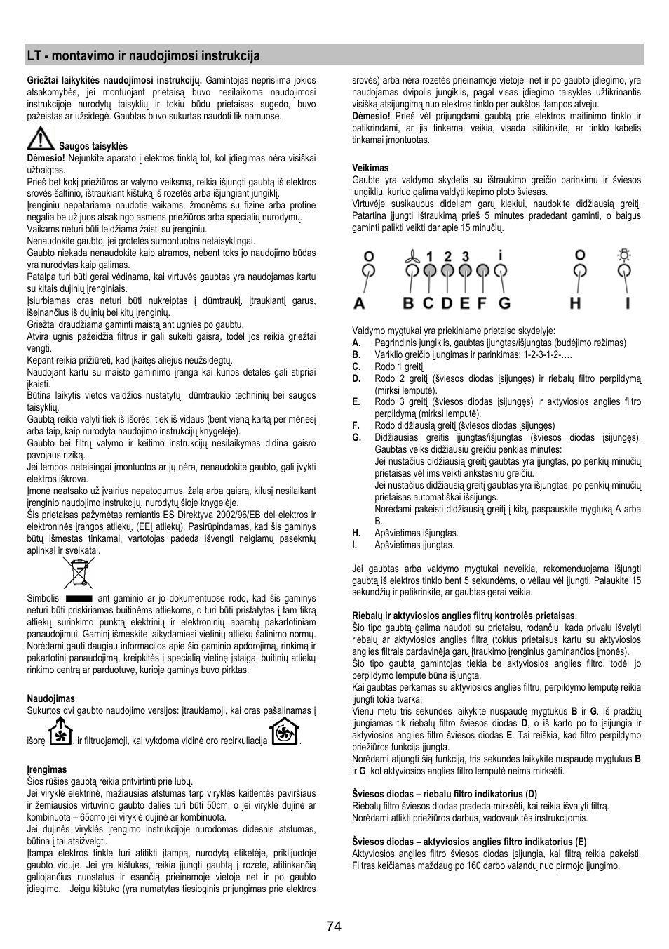 Lt - montavimo ir naudojimosi instrukcija | AEG DI8610-M User Manual | Page 74 / 76