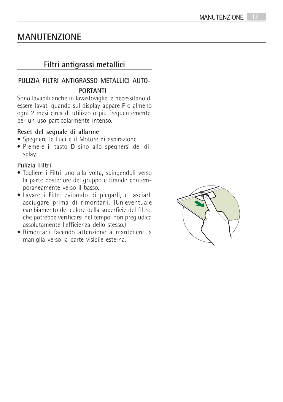 Manutenzione, Filtri antigrassi metallici | AEG DI7490-M User Manual | Page 13 / 88