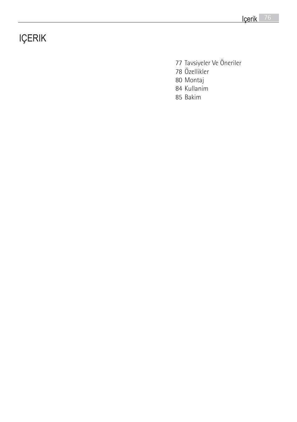 Içerik | AEG DI7490-M User Manual | Page 76 / 88