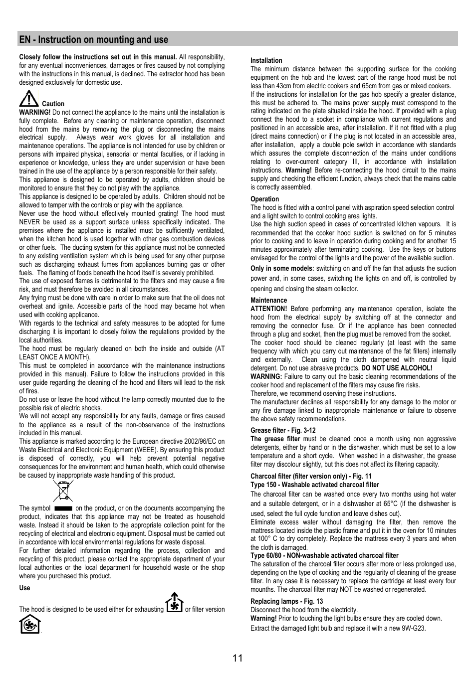 En - instruction on mounting and use | AEG DF6260ML User Manual | Page 11 / 52