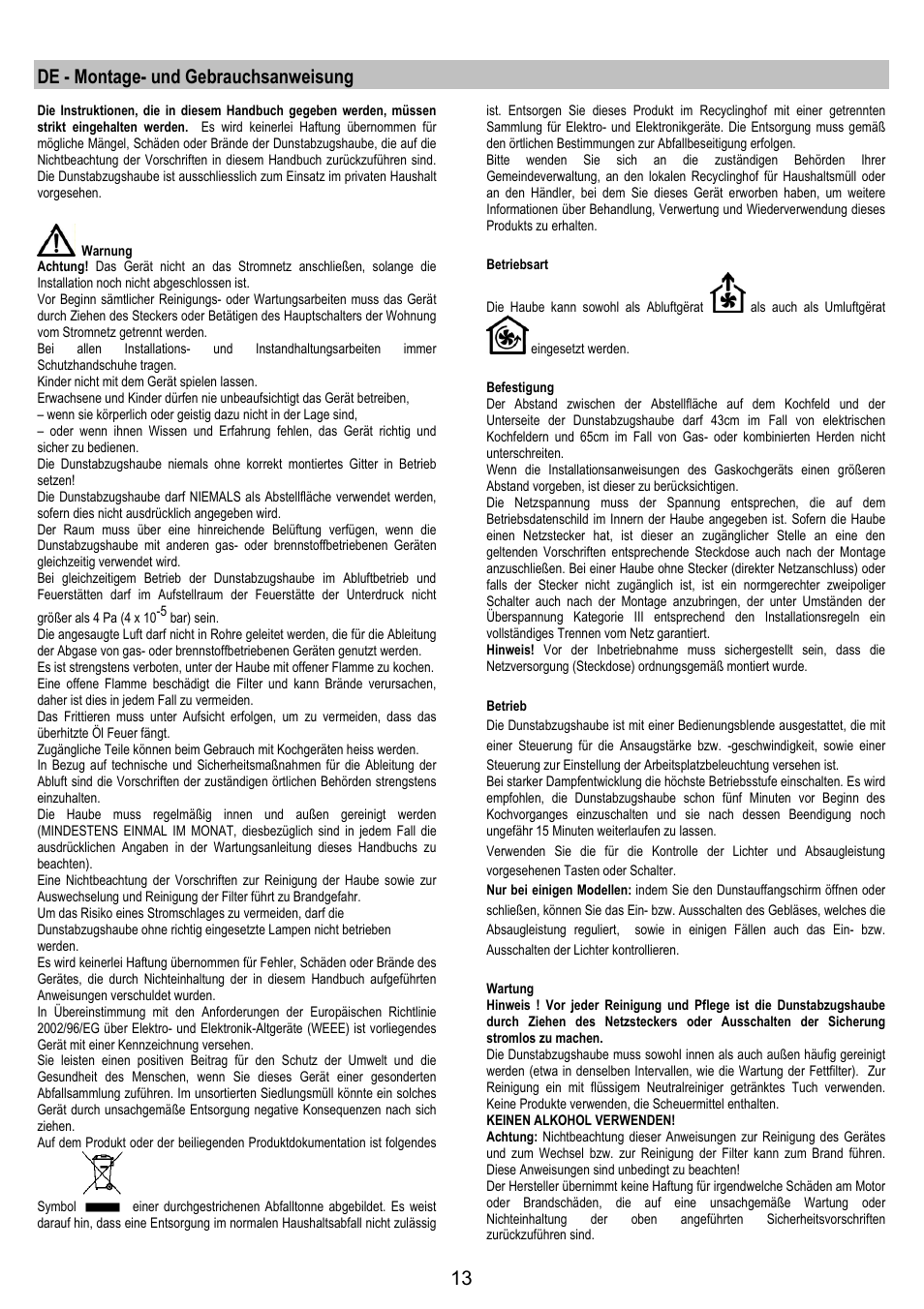 De - montage- und gebrauchsanweisung | AEG DF6260ML User Manual | Page 13 / 52