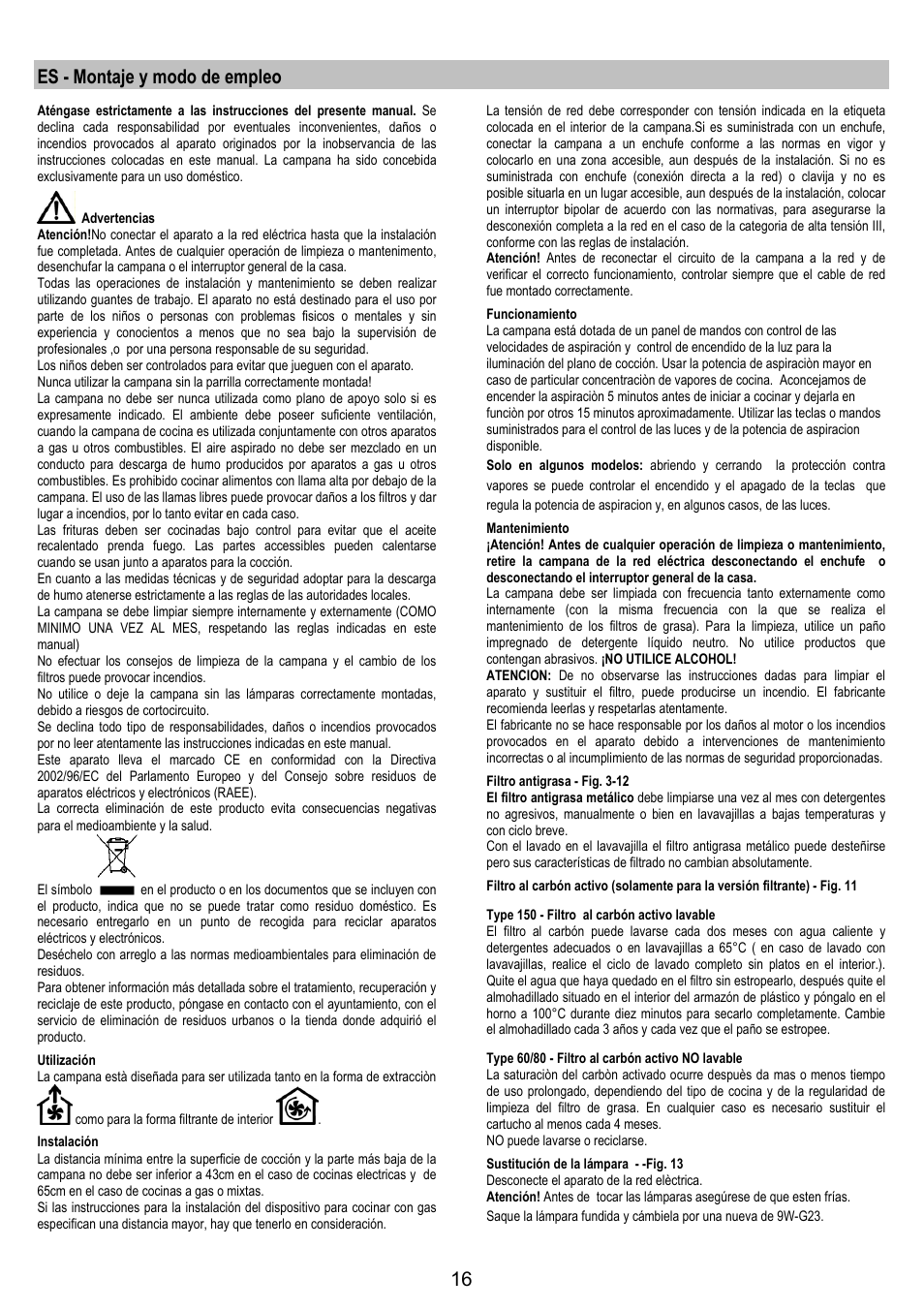 Es - montaje y modo de empleo | AEG DF6260ML User Manual | Page 16 / 52