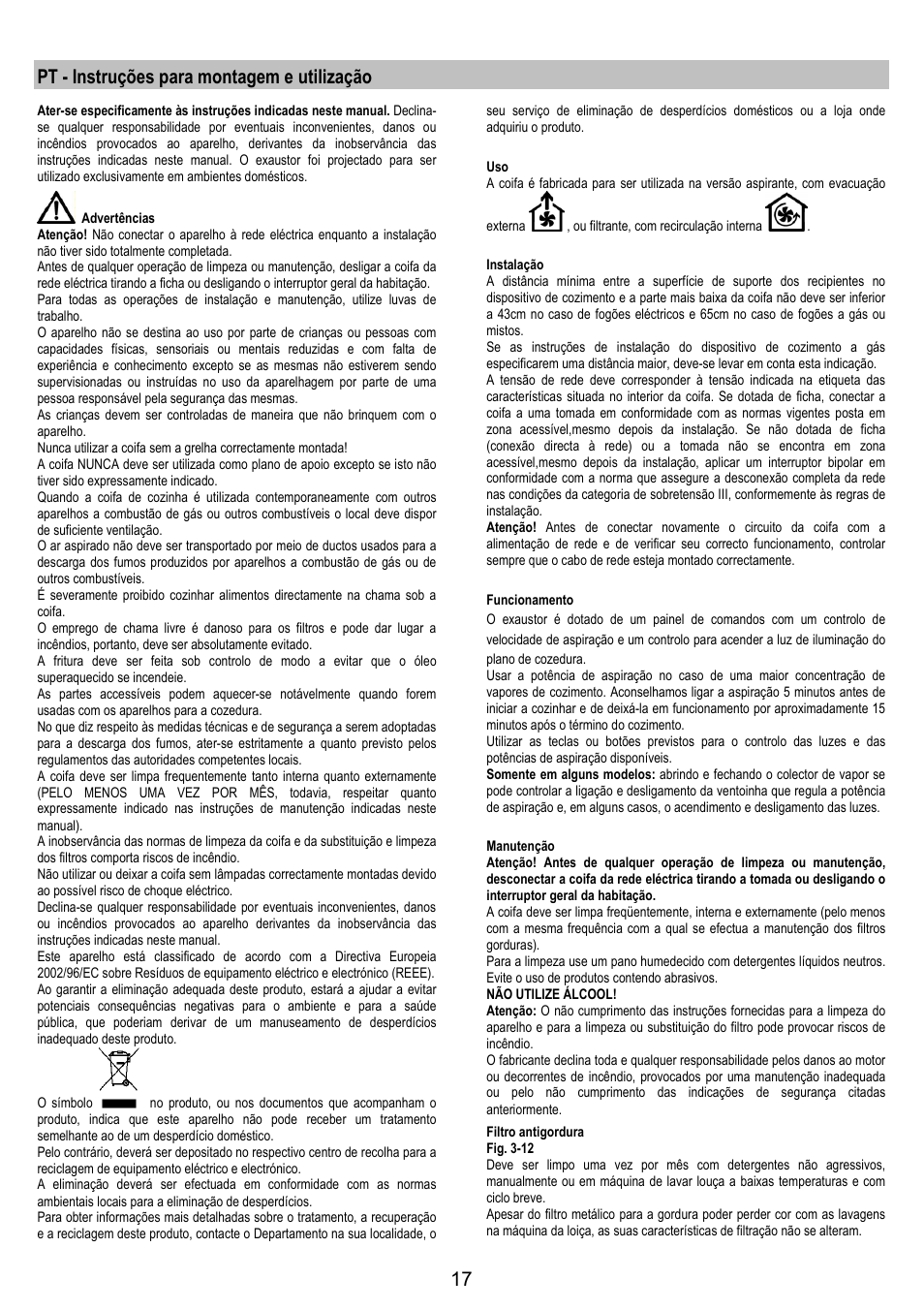 Pt - instruções para montagem e utilização | AEG DF6260ML User Manual | Page 17 / 52