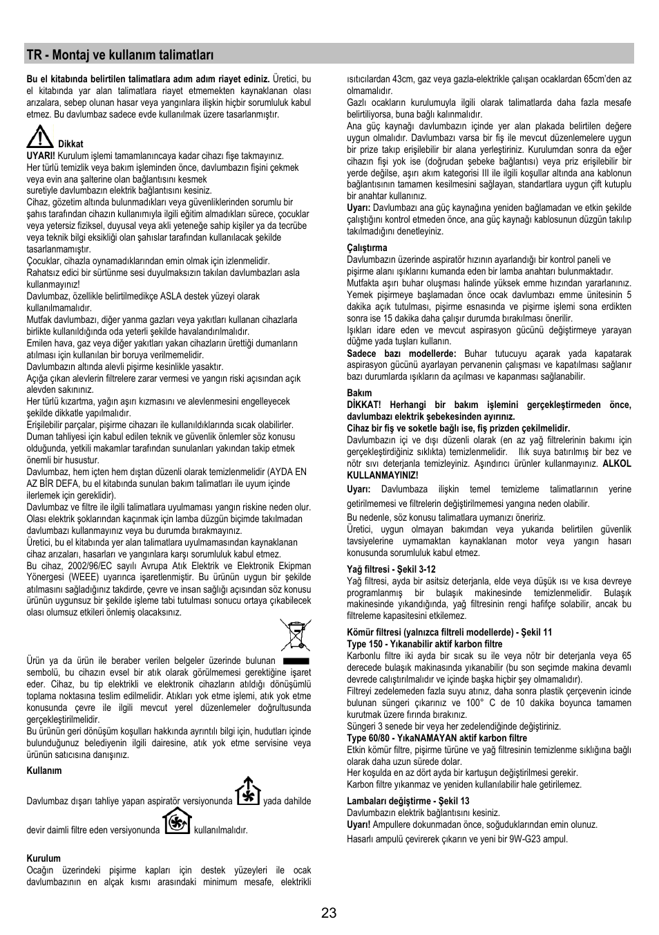 Tr - montaj ve kullanım talimatları | AEG DF6260ML User Manual | Page 23 / 52