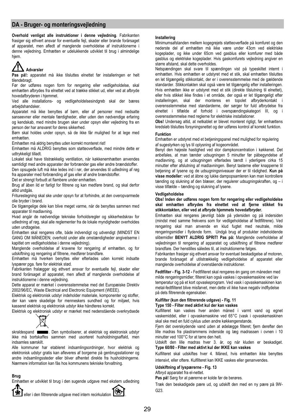 Da - bruger- og monteringsvejledning | AEG DF6260ML User Manual | Page 29 / 52