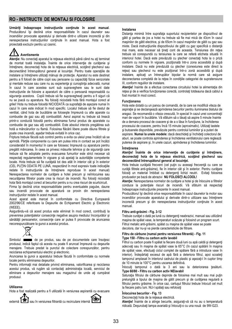 Ro - instructii de montaj si folosire | AEG DF6260ML User Manual | Page 33 / 52