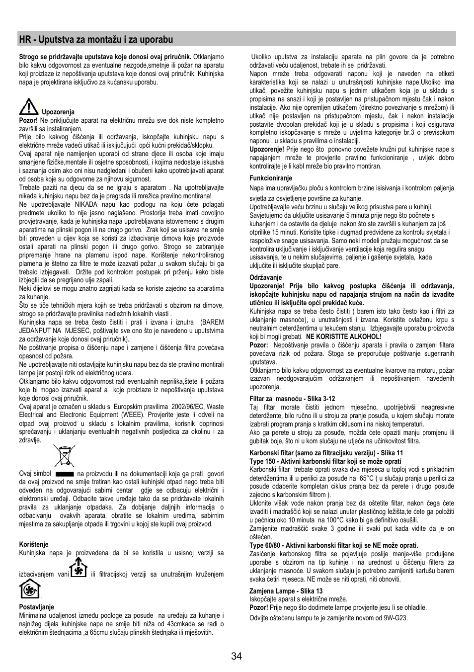 Hr - uputstva za montažu i za uporabu | AEG DF6260ML User Manual | Page 34 / 52