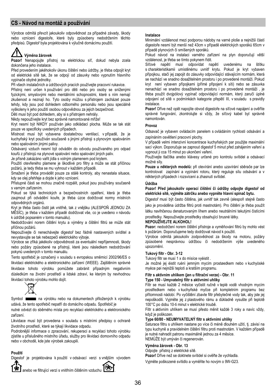 Cs - návod na montáž a používání | AEG DF6260ML User Manual | Page 36 / 52