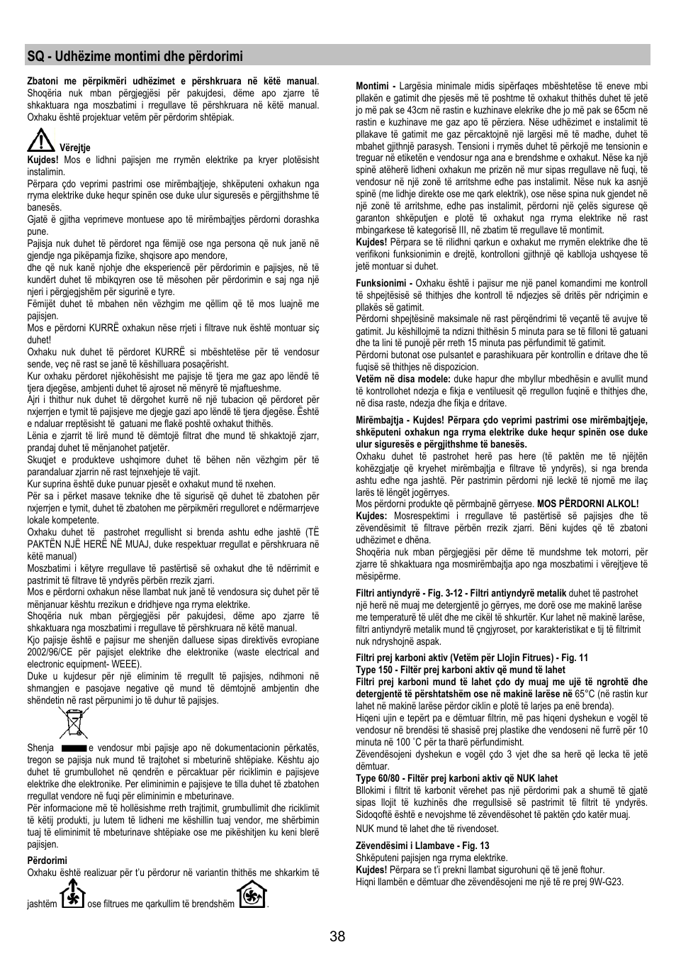 Sq - udhëzime montimi dhe përdorimi | AEG DF6260ML User Manual | Page 38 / 52