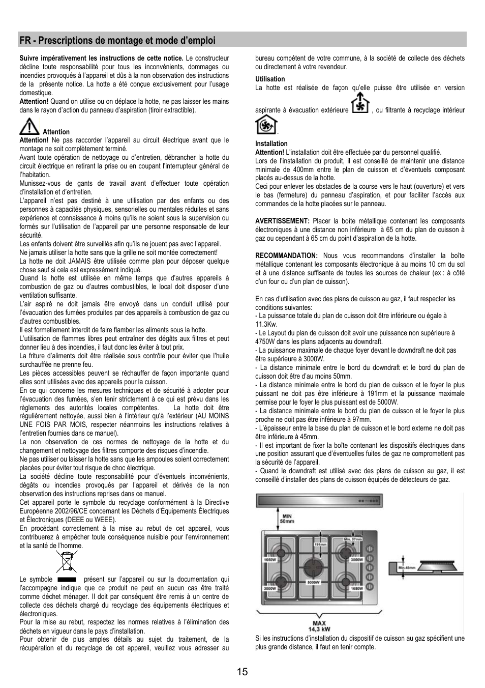 Fr - prescriptions de montage et mode d’emploi | AEG DH1690-M User Manual | Page 15 / 77