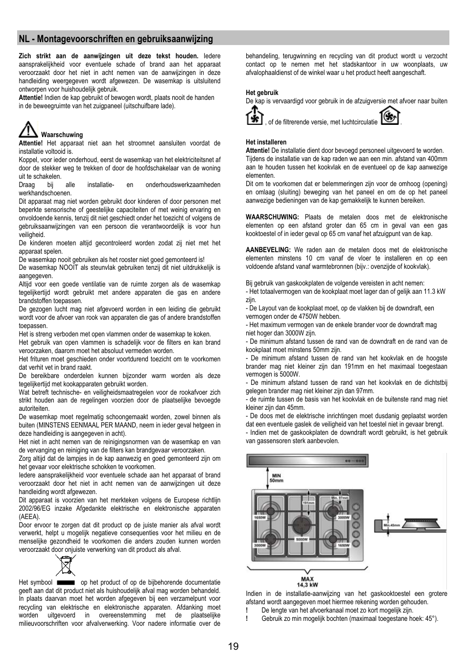 Nl - montagevoorschriften en gebruiksaanwijzing | AEG DH1690-M User Manual | Page 19 / 77