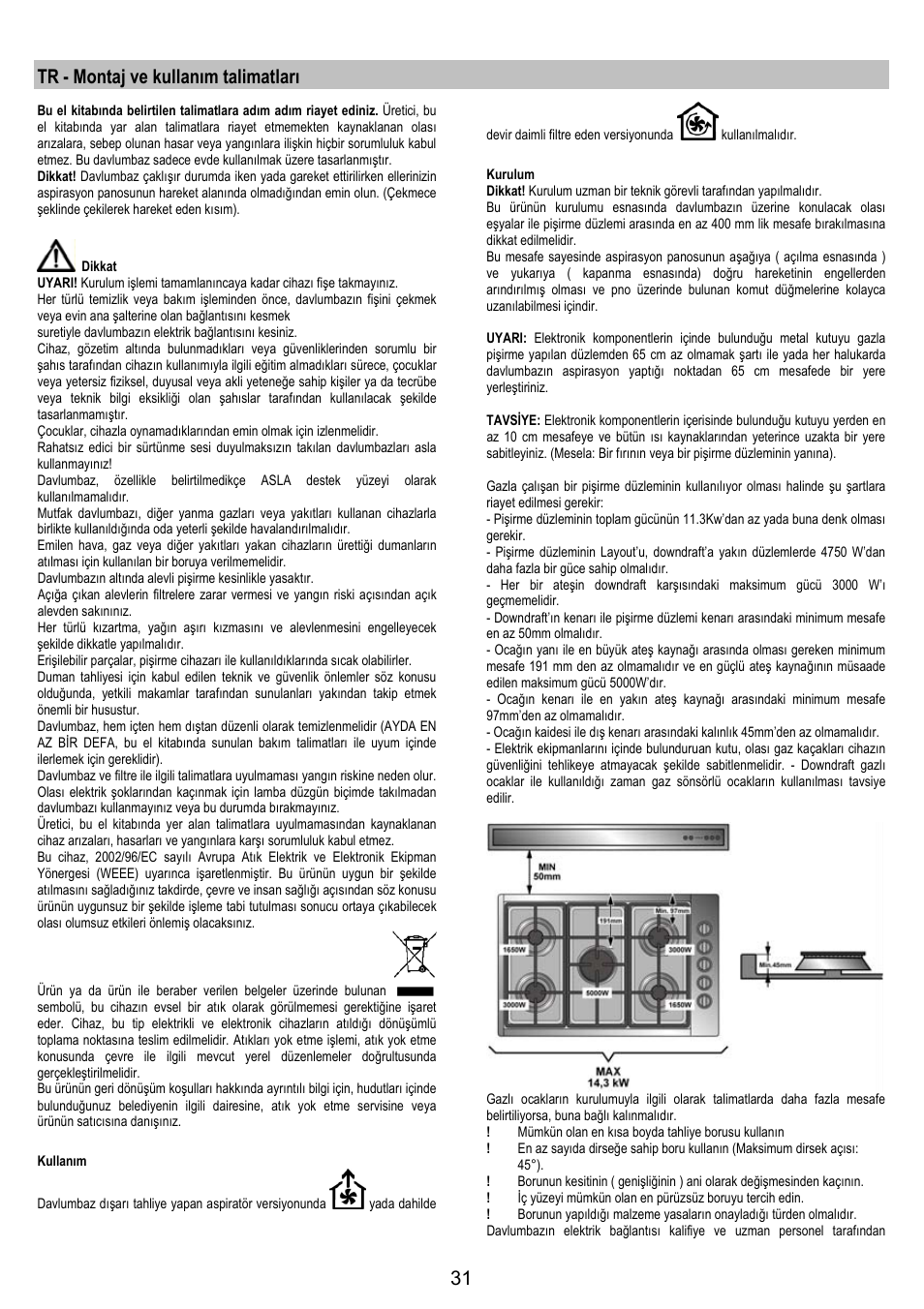 Tr - montaj ve kullanım talimatları | AEG DH1690-M User Manual | Page 31 / 77