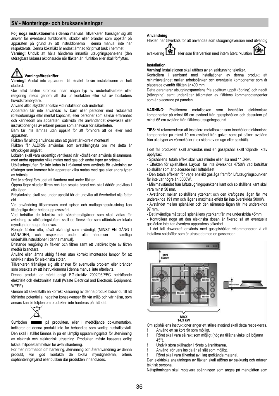 Sv - monterings- och bruksanvisningar | AEG DH1690-M User Manual | Page 36 / 77